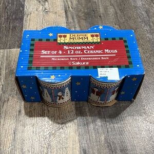 Debbie Mumm Sakura Snowman Ceramic Mug Set - Blue, Red & Cream